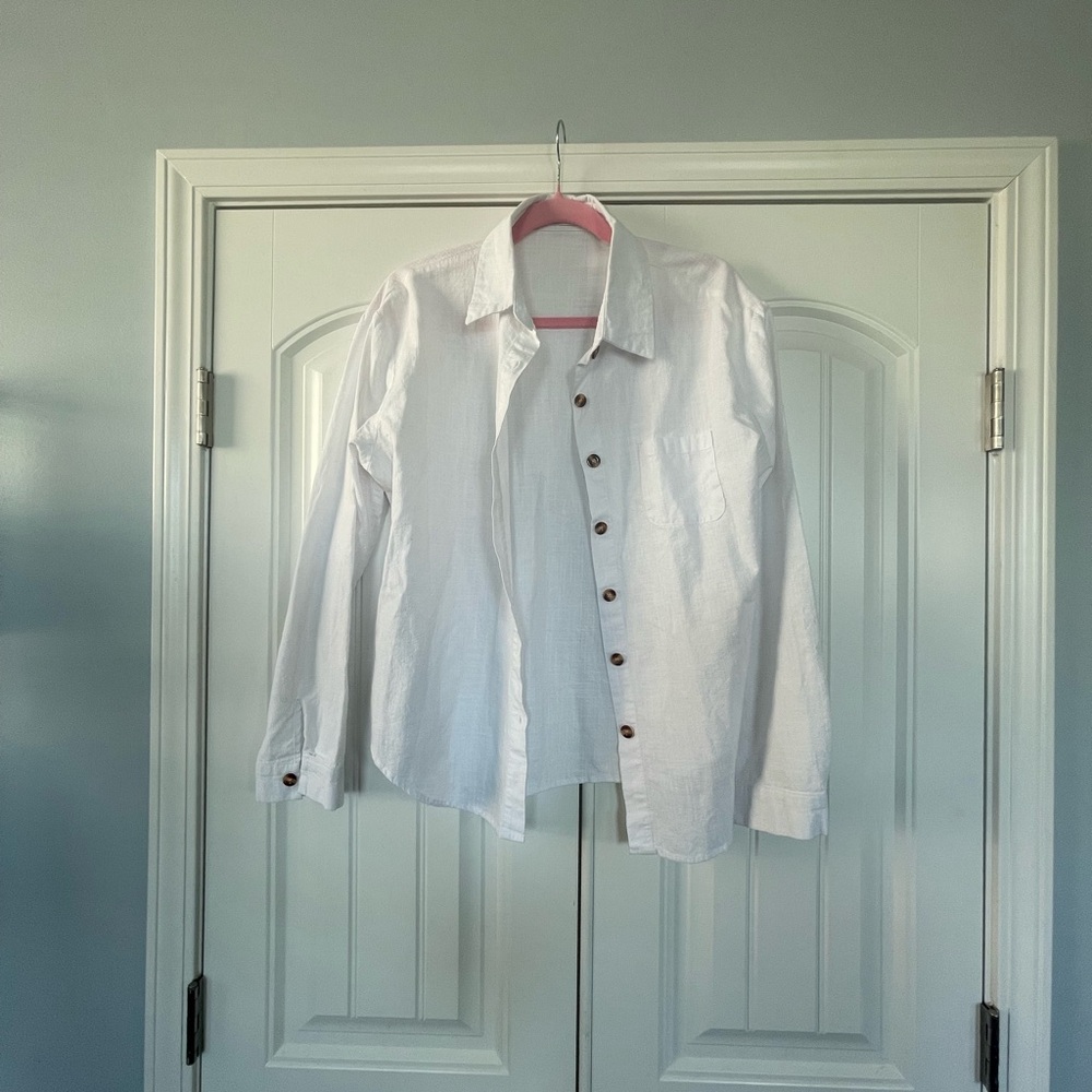 Zaayo White Button-Up 100% Cotton Shirt Large